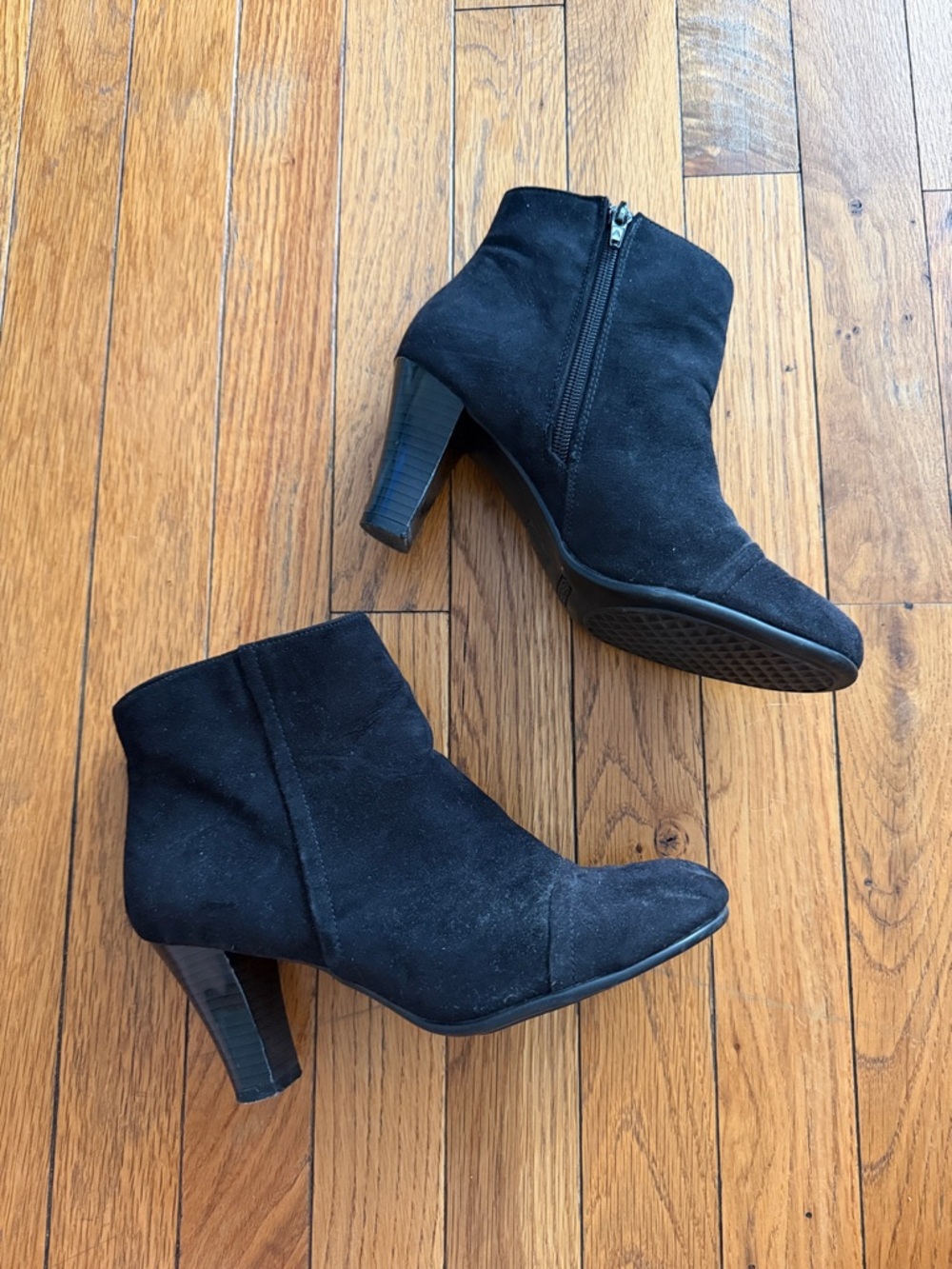 AEROSOLES Black Suede Ankle Booties with Block Heel